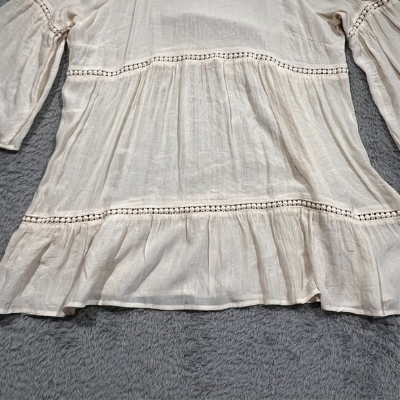 Umgee Boho Peasant Sheer Tunic Top Women's XL Off White Cold Shoulder Bell Slv - Picture 4 of 11